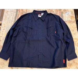 Bulwark FR iQ Series Mens Work Shirt Navy Blue Long Sleeve Flame Resistant 3XL
